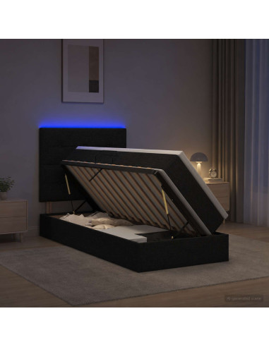 Letto con contenitore LED e materasso Nero 100 x 200 cm Tessuto