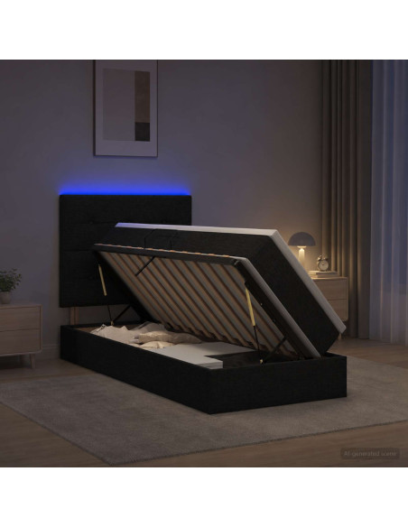 Letto con contenitore LED e materasso Nero 100 x 200 cm Tessuto