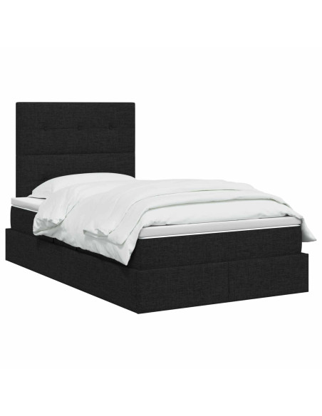 Letto con contenitore LED e materasso Nero 120 x 200 cm Tessuto