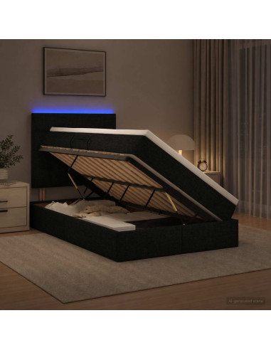 Letto con contenitore LED e materasso Nero 120 x 200 cm Tessuto