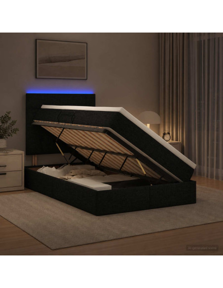 Letto con contenitore LED e materasso Nero 120 x 200 cm Tessuto