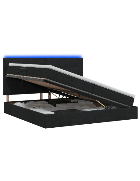 Letto con contenitore LED e materasso Nero 200 x 200 cm Tessuto