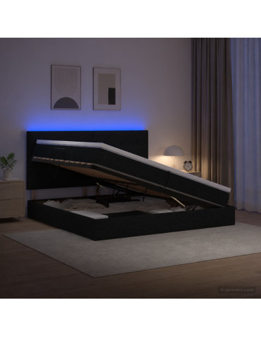 Letto con contenitore LED e materasso Nero 200 x 200 cm Tessuto