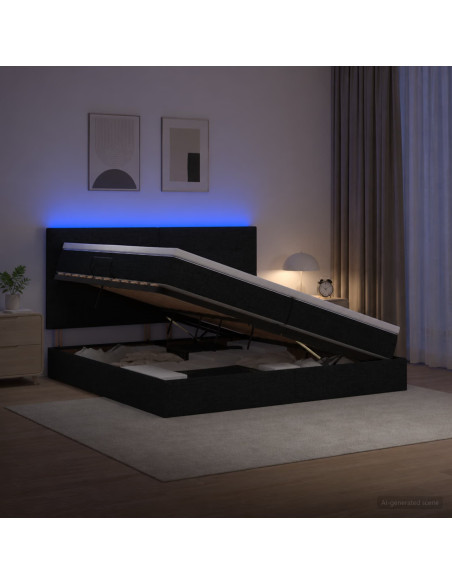Letto con contenitore LED e materasso Nero 200 x 200 cm Tessuto