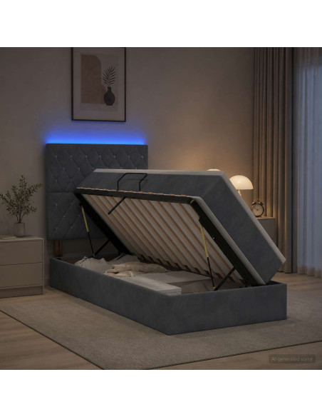 Letto con contenitore LED e materasso Grigio Scuro 100 x 200 cm