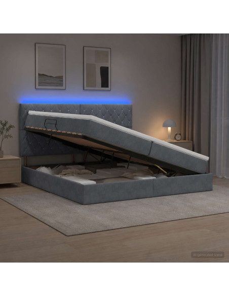 Letto con contenitore LED e materasso Grigio Scuro 200 x 200 cm