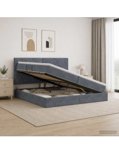 Letto con contenitore e materasso Grigio Scuro 200 x 200 cm