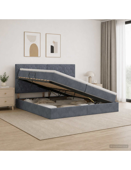 Letto con contenitore e materasso Grigio Scuro 200 x 200 cm