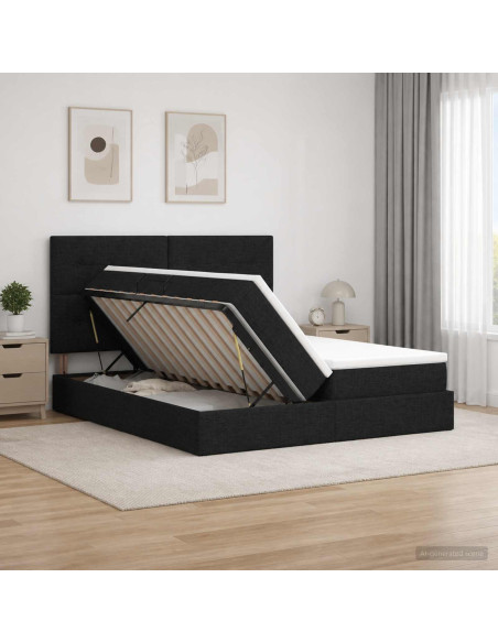Letto con Contenitore con testiera Nero 200 x 200 cm Tessuto