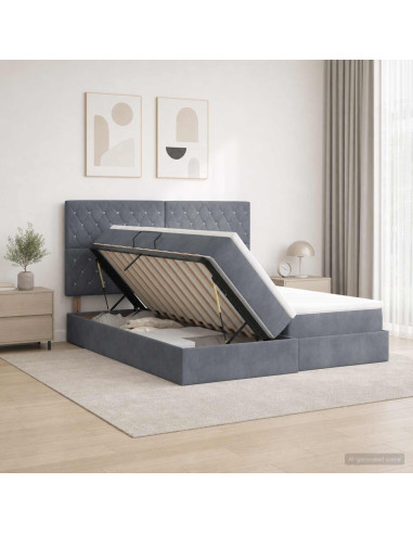 Letto con Contenitore Grigio Scuro 200 x 200 cm Velluto