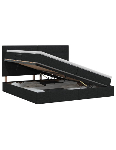Letto con contenitore e materasso Nero 200 x 200 cm Tessuto