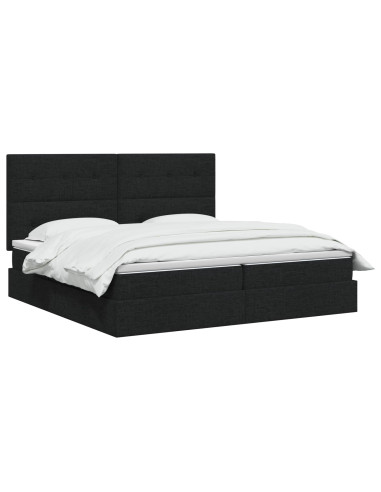 Letto con contenitore e materasso Nero 200 x 200 cm Tessuto