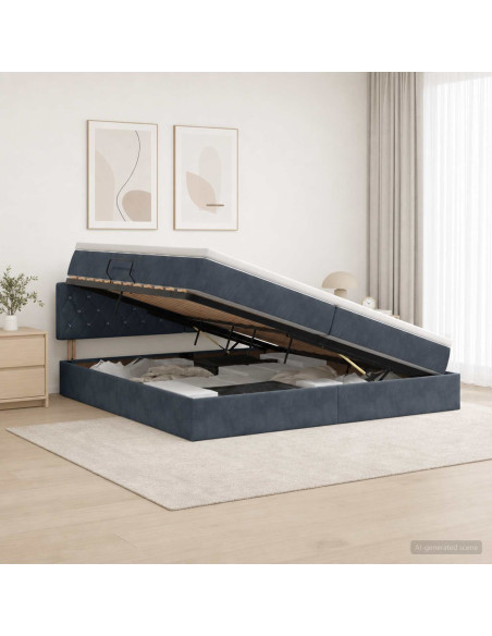 Letto con contenitore LED e materasso Grigio Scuro 200 x 200 cm