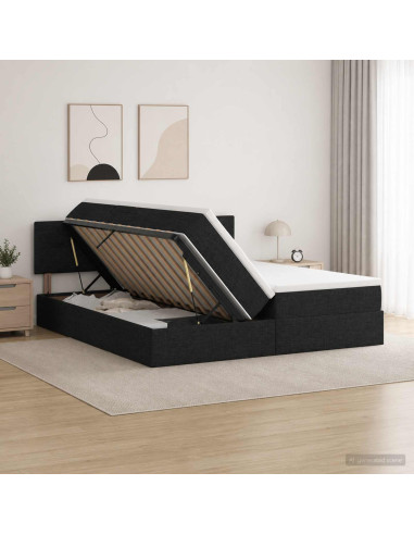 Letto con contenitore LED e materasso Nero 200 x 200 cm Tessuto