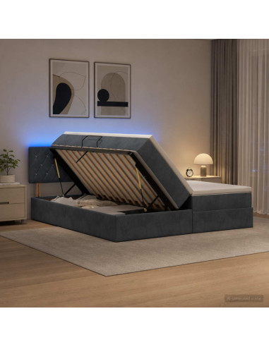 Letto con contenitore LED e materasso Grigio Scuro 200 x 200 cm