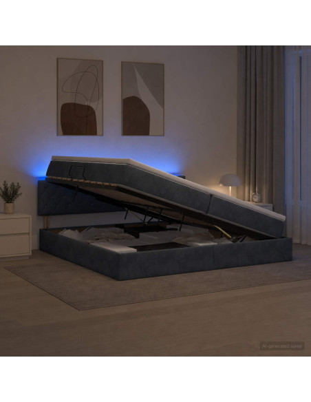 Letto con contenitore LED e materasso Grigio Scuro 200 x 200 cm