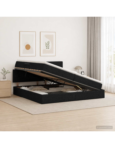 Letto con contenitore e materasso Nero 200 x 200 cm Velluto