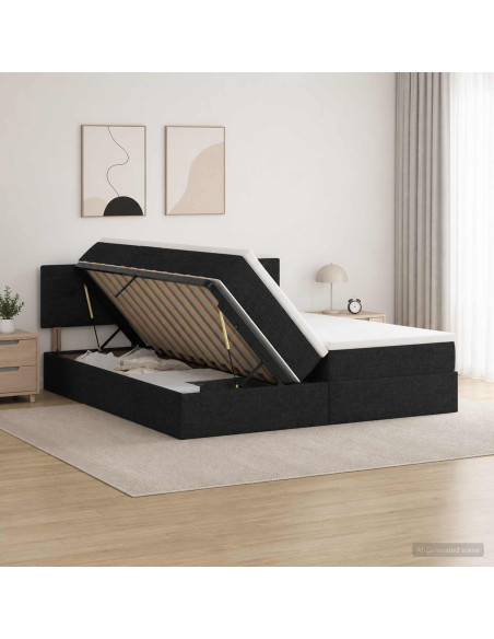 Letto con Contenitore con testiera 2 pz Nero Pelle Sintetica