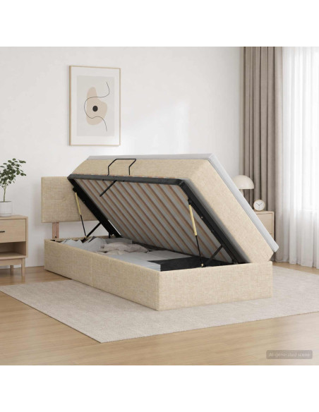 Letto con contenitore LED e materasso Crema 90 x 200 cm Tessuto