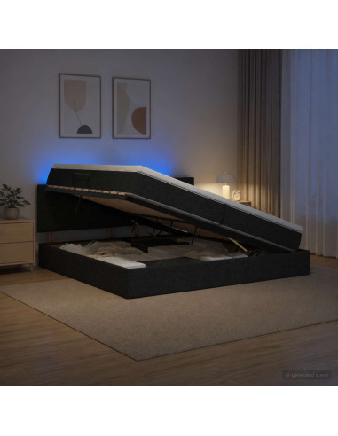 Letto con contenitore LED e materasso Nero 200 x 200 cm Tessuto
