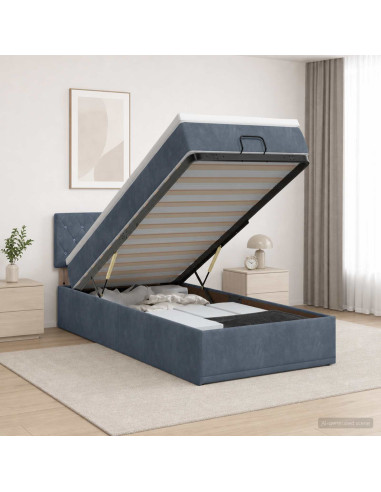 Letto Ottomano con Materasso e LED Grigio Scuro 100 x 200 cm