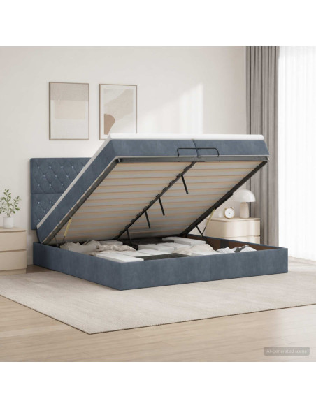Letto Ottomano con Materasso e LED Grigio Scuro 200 x 200 cm