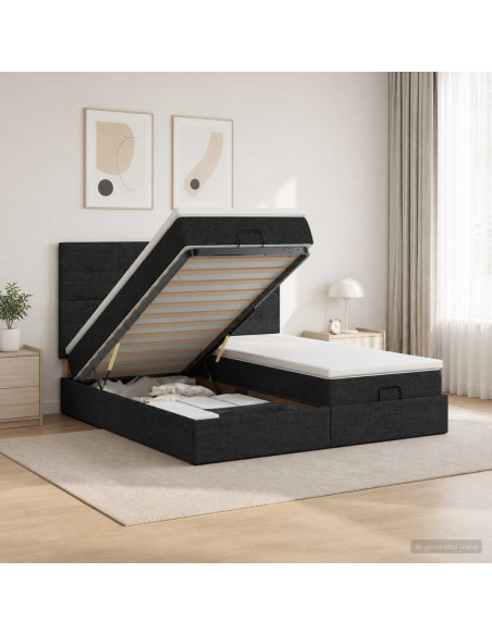 Letto Ottomano con Materasso e LED Nero 200 x 200 cm Tessuto