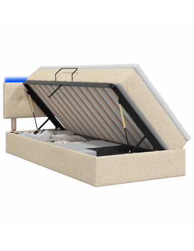 Letto con contenitore LED e materasso Crema 90 x 200 cm Tessuto