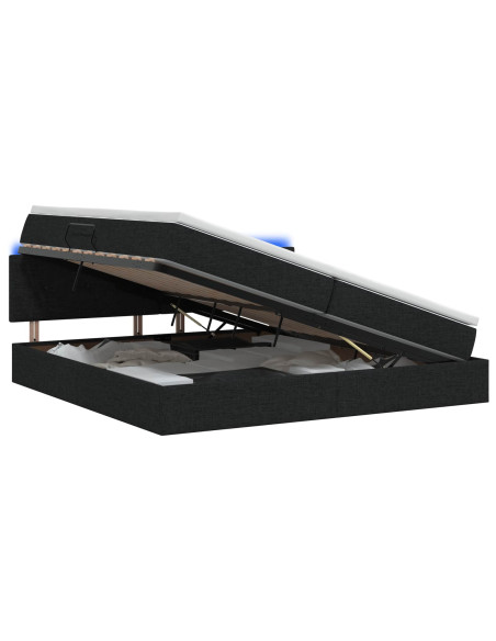 Letto con contenitore LED e materasso Nero 200 x 200 cm Tessuto