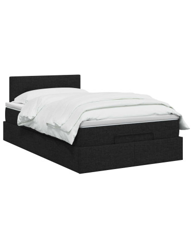 Letto Ottomano con Materasso e LED Nero 120 x 190 cm Tessuto
