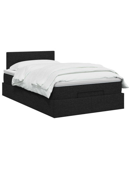 Letto Ottomano con Materasso e LED Nero 120 x 190 cm Tessuto