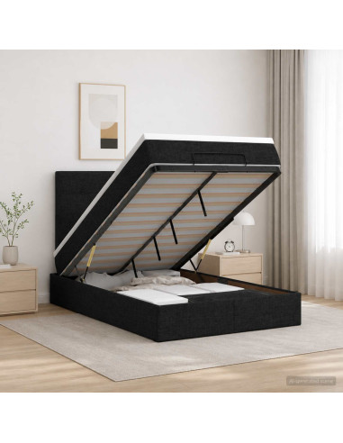Letto Ottomano con Materasso e LED Nero 120 x 190 cm Tessuto