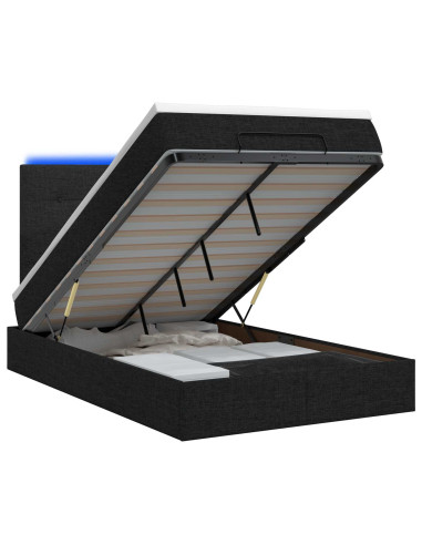 Letto Ottomano con Materasso e LED Nero 120 x 200 cm Tessuto