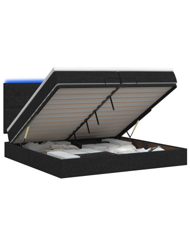 Letto Ottomano con Materasso e LED Nero 200 x 200 cm Tessuto