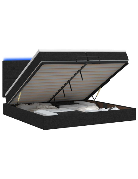 Letto Ottomano con Materasso e LED Nero 200 x 200 cm Tessuto