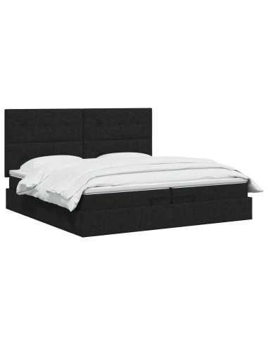 Letto Ottomano con Materasso e LED Nero 200 x 200 cm Tessuto