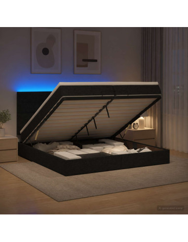 Letto Ottomano con Materasso e LED Nero 200 x 200 cm Tessuto