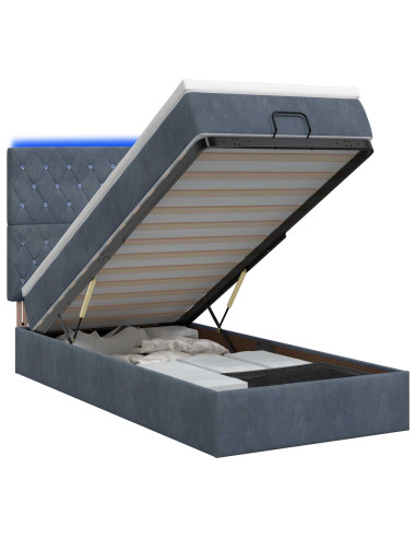 Letto Ottomano con Materasso e LED Grigio Scuro 100 x 200 cm