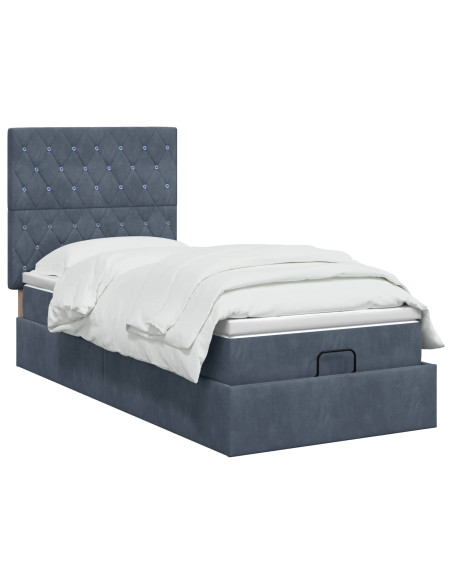 Letto Ottomano con Materasso e LED Grigio Scuro 100 x 200 cm