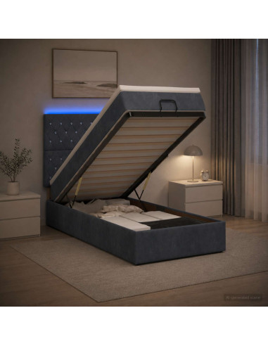 Letto Ottomano con Materasso e LED Grigio Scuro 100 x 200 cm