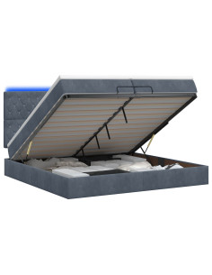 Letto Ottomano con Materasso e LED Grigio Scuro 200 x 200 cm 2