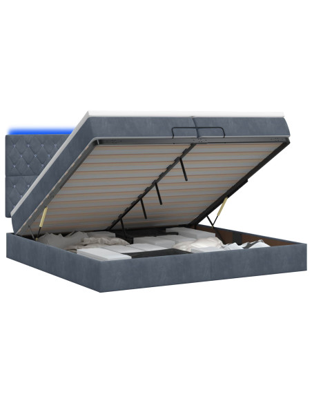 Letto Ottomano con Materasso e LED Grigio Scuro 200 x 200 cm