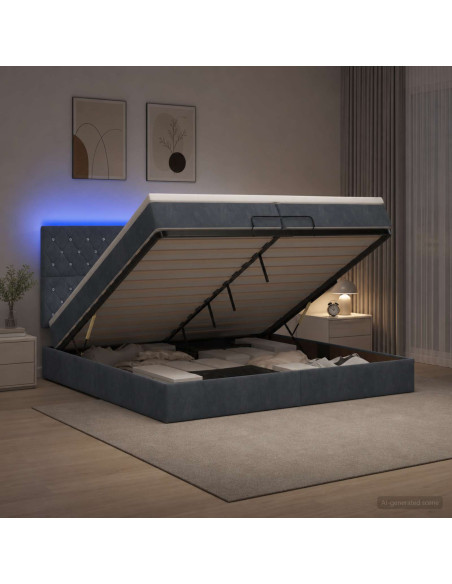Letto Ottomano con Materasso e LED Grigio Scuro 200 x 200 cm