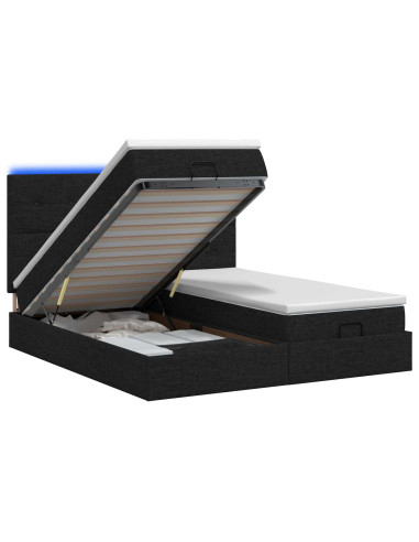 Letto Ottomano con Materasso e LED Nero 200 x 200 cm Tessuto