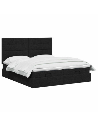 Letto Ottomano con Materasso e LED Nero 200 x 200 cm Tessuto