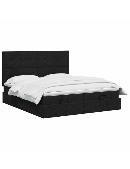Letto Ottomano con Materasso e LED Nero 200 x 200 cm Tessuto