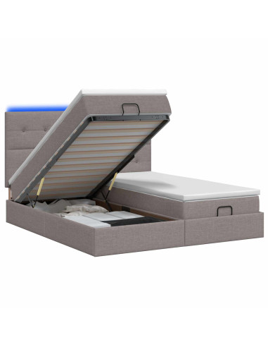 Letto Ottomano con Materasso e LED Tortora 200 x 200 cm Tessuto