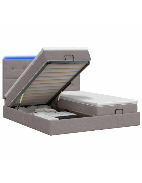 Letto Ottomano con Materasso e LED Tortora 200 x 200 cm Tessuto