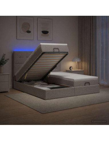 Letto Ottomano con Materasso e LED Tortora 200 x 200 cm Tessuto