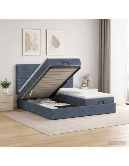 Letto Ottomano con Materasso e LED Grigio Scuro 200 x 200 cm